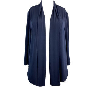 Chicos Cardigan Womens Sz 1 US S‎ Blue Striped Sheer Back Sweater 3/4 Sleeve